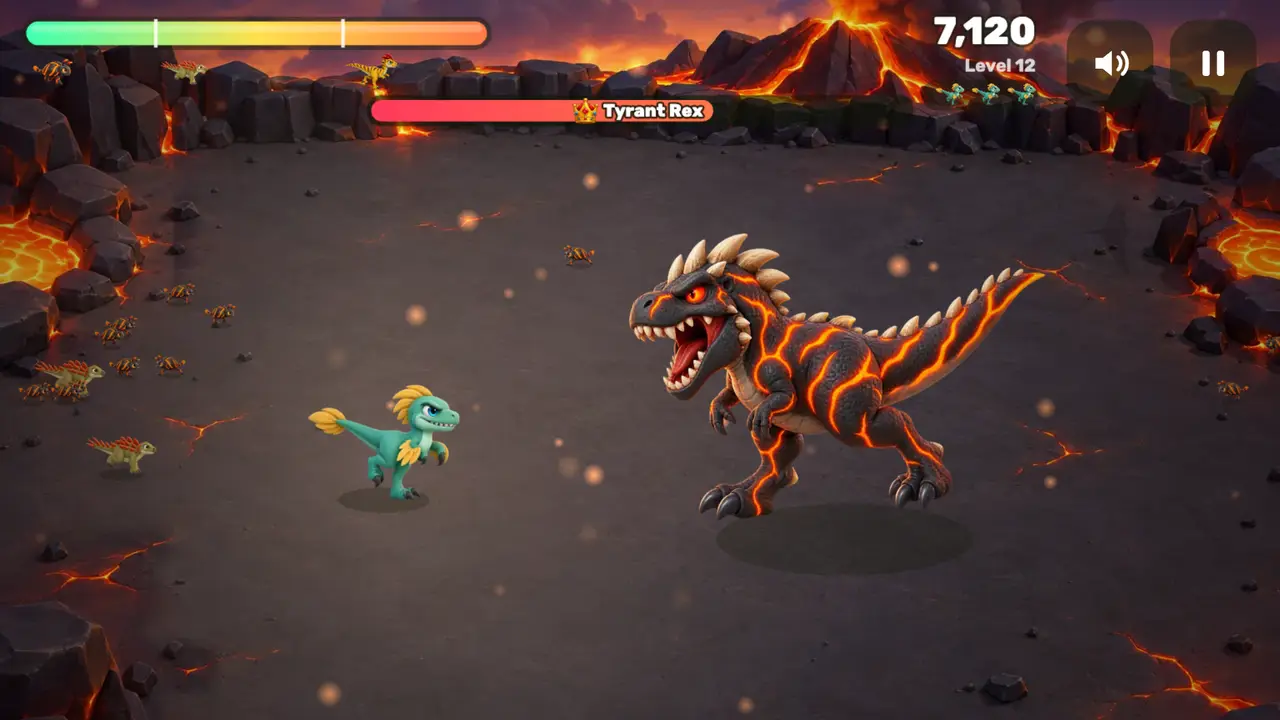 Boss fight with the Tyrant Rex on the Volcano