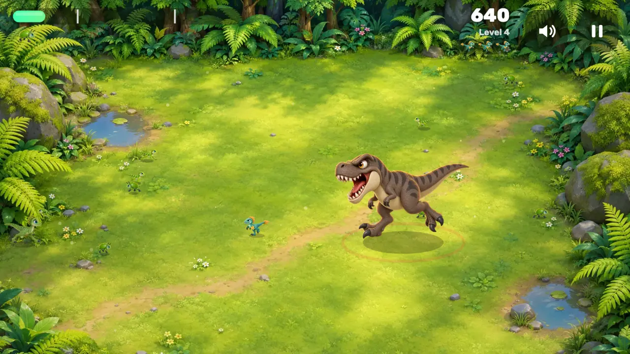 A T-rex hunts the raptor in the jungle